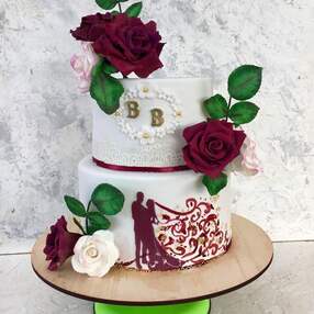 Бордовый свадебный торт №116612